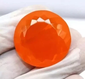 Natural 96.06 Ct Orange Opal Certified Flawless Unheated Round Cut Gemstone - Picture 1 of 5