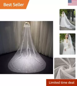 Luxurious Rhinestone Bridal Veil: Handcrafted Cathedral Length, Sparkling Ivory - Picture 1 of 8