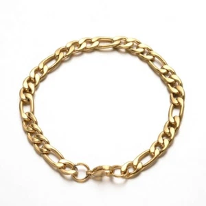 Stainless Steel Figaro Link Chain Bracelet Lobster Gold 8" 205mm Z219 - Picture 1 of 2