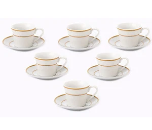 Elegant Porcelain Espresso Cup and Saucer Set - Set of 6, Gold, 2 oz. - Picture 1 of 7