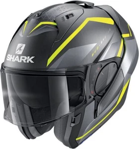 Shark Evo-ES Yari Matt Grey Yellow Modular Flip Front Motorcycle Helmet New - Picture 1 of 4