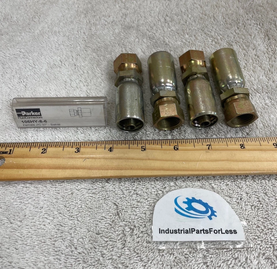 Lote de CUATRO (4) accesorios de manguera Parker #8 JIC a #6 manguera 106HY-8-6 Foto 1 de 1