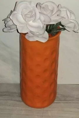Tall Modern Orange Vase/Hand Painted Orange Glass Vase - Image 1 of 4