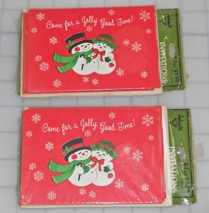 2 Vintage Hallmark Happy and Merry Snowman Christmas Party Invitations NOS 16 ct - Picture 1 of 3