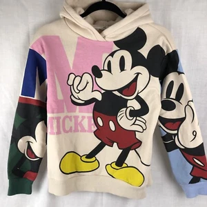 H&M Mickey Mouse Oversized Printed Pullover Sweatshirt Sz 10/12 Youth Pink/Cream - Picture 1 of 8