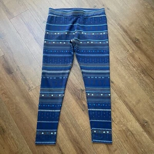 Bongo Pants Juniors L Blue Geometric Sretch Scuba Leggings Holiday Reindeer - Picture 1 of 9