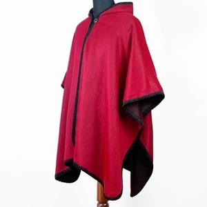 LIGHTWEIGHT BABY ALPACA WOOL HOODED OPEN PONCHO CAPE WRAP UNISEX HANDMADE RED - Picture 1 of 8