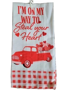 New 100% Cotton Flour Sack Kitchen Towel Valentine's Day Red Truck - Picture 1 of 3