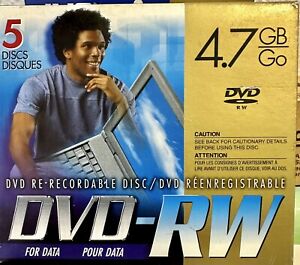 Brand New JVC DVD-RW 5-Pack High Speed 4X 4.7GB Data Disc - Factory Sealed