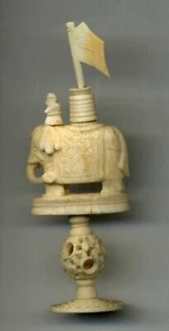 Antique Chinese Hand Carved Chess Piece Figure Elephant Rook XIX° Guangzhou Qing - Picture 1 of 13