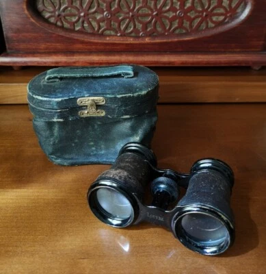 Ancienne Paire de Jumelles de Théâtre LOUVRE Opéra Spectacle Cuir Ancien Antique - Photo 1/4