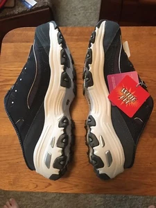 Ladies Skechers D'Lites Navy White Open Back Sneaker 9.5 Wide Fit - Picture 1 of 7