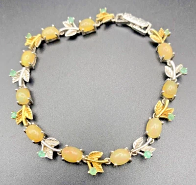 Brazalete Tenis Etíope Ópalo Esmeralda Plata Vermeil 2 Tonos Hoja 7.5" Bohocore Foto 1 de 4