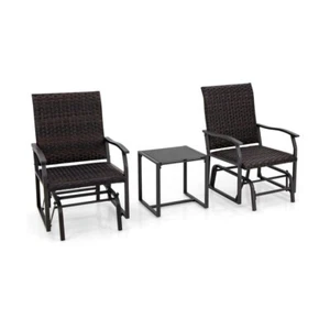 3PCS Outdoor Rocking Chairs Rattan Gliding Set w/Tempered Glass Coffee Table - Picture 1 of 15