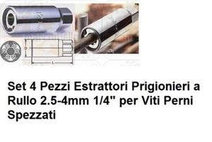 Set 4 Pezzi Estrattori Prigionieri a Rullo 2.5-4mm 1/4" per Viti Perni Spezzati - Foto 1 di 5