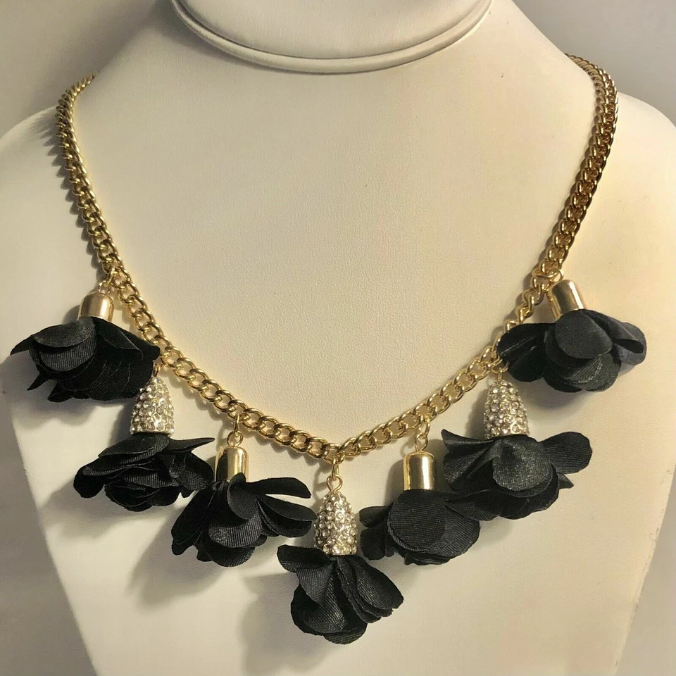 Inc Gold-tone Fabric Flower Statement Necklace 16 3 Extender