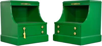 Mid Century Traditional Mahogany Nightstands in Green A Pair- Newly Painted - Image 1 of 4