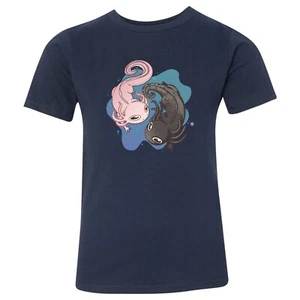 Cute Black and Pink Axolotl Graphic Art Kids Youth Unisex Tee - Picture 1 of 8