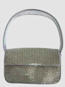 STAUD Womens Silver Tommy Floral Medium Beaded Shoulder Purse Bag - Picture 1 of 7