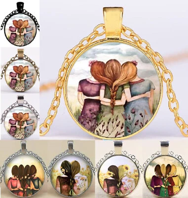 Hermanas Mejores Amigos Mamá Foto Imagen Oro Plata Colgante Collar Bolsa Regalo Gratis Foto 1 de 4