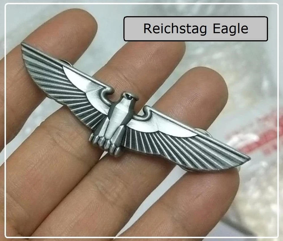 Pin REICHSTAG EAGLE - 2 1/2" Insignia de Acero Plateado - Tercer Reich - Segunda Guerra Mundial Alemania Foto 1 de 4