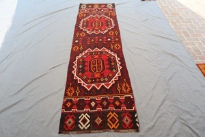3x11 Vintage Afghan Turkmen Kilim Runner - Tribal Wool Flatweave Rug-Boho Carpet - Picture 1 of 12