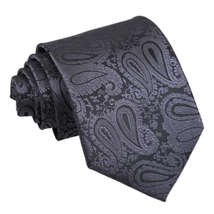 Corbata ajustada clásica de boda formal de cachemira floral tejida gris carbón de DQT - Imagen 1 de 3