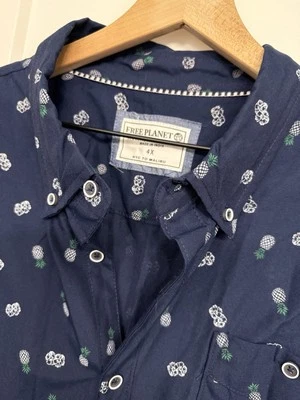 Free Planet Men’s Shirt Blue Tropical Pineapple Print Short Sleeve 4X - Image 1 of 4