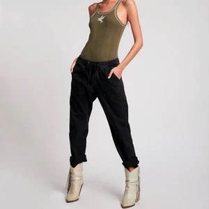 One Teaspoon | Damen Shabbies Kordelzug Boyfriend getragen schwarz Jeans Denim Hose - Bild 1 von 11