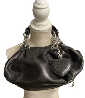 Juicy Couture Y2K Vintage Handbag Black Leather Shoulder Purse Chain Charms - Image 1 of 4