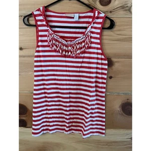 Chico's Women's Red/White Striped Blouse Tank top. Tassels. Size 1. July 4th USA - Picture 1 of 5