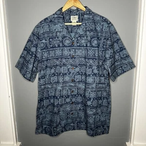LL Bean Mens Shirt Blue Paisley Aztec Casual Traditional Fit AOP Large Tall - Picture 1 of 9