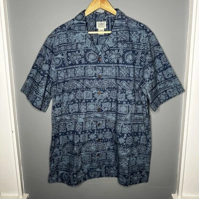 LL Bean Mens Shirt Blue Paisley Aztec Casual Traditional Fit AOP Large Tall - Image 1 of 4