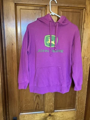 John Deere Hoodie Womens Pink Logo Graphic Hooded Pullover Sweatshirt Medium - Image 1 of 4
