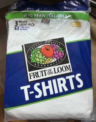 NOS Fruit of the Loom Mens 3X  1996 3 Pack Vintage T-Shirts Undershirts Crew - Image 1 of 4