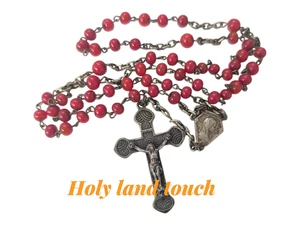 Vintage French Lourdes Rosary Red Beads Unique Crucifix Collectible Holy Gift - Picture 1 of 10