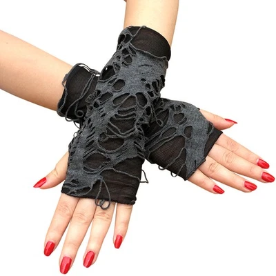 Women's Punk Fingerless Glove Cosplay Ripped Gloves for Halloween Costume Party - Image 1 of 4