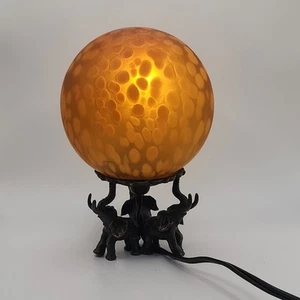 Art Deco Style Brass Elephant Amber Frosted Glass Globe Table Lamp - Picture 1 of 6