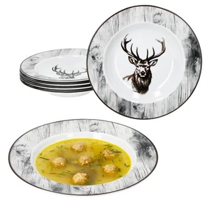 6er Set Alois Suppenteller 180ml Porzellan 6 Personen tiefe Teller Pasta Hirsch - Bild 1 von 6