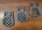 Cast Iron Owl Trivet Set Of 3. Use Or Hang. Marked Taiwan. Vintage!