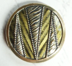 Antiker Chevron Muster Blatt Zelluloid Knopf mit Metallüberlagen ~ fast 1-1/2" - Bild 1 von 5