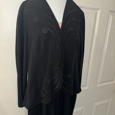 Daymor Couture Sz 14 Long Black Dress Beadwork  Long Sleeves - Image 1 of 4