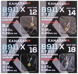 Kamasan B911 X Eyed Fishing Hooks To Nylon - Barbless Hair Rig Bait Band - Picture 1 of 1