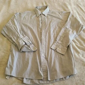 Van Heusen Mens Extra Large White Gray Pinstripe Button Up Dress Shirt - Picture 1 of 7
