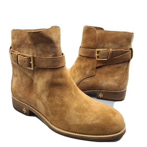 Tory Burch Ankle Boots Sz. 7.5 Women Tan Suede Buckles Brooke Riding Bootie new - Picture 1 of 10