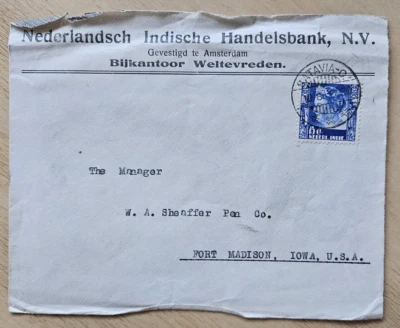 1937 Batavia, Dutch East Indies cover to USA canceled to Ft. Madison, IA - Image 1 of 3