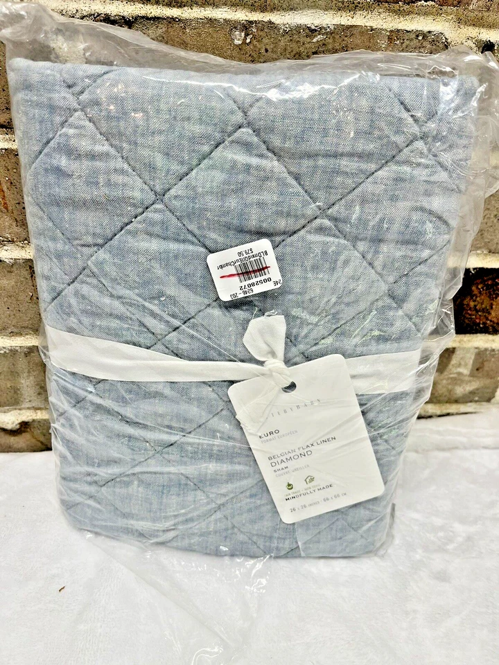 Pottery Barn Belgian Flax Linen Diamond Sham Textured Soft Euro Chambray #9522j