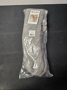 New Muk Luks Cabin Slipper Socks Cable Knit Pom Poms Faux Sherpa Lining L/XL NWT - Picture 1 of 3