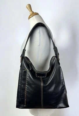 Black Faux Leather Slouchy Shoulder Purse Bag Casual 90s Minimalist Everyday Y2K - Imagem 1 de 4