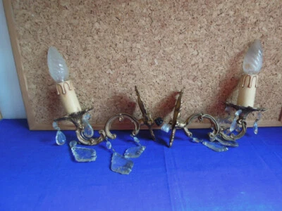 Paire Appliques Murales  Bronze et Pampilles - Photo 1/4